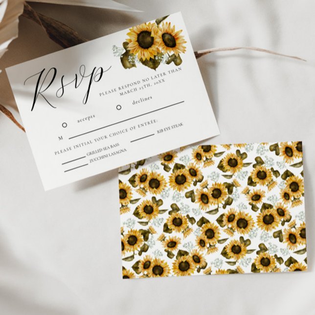 Carte RSVP de mariage fleuri jaune tournesol (Créateur téléchargé)