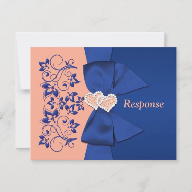 CARTE RSVP DE MARIAGE FLEURIE BLEUE PECHE IMPRIMEE (Devant)