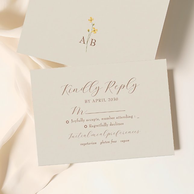 Carte RSVP de mariage floral à crème neutre (Créateur téléchargé)