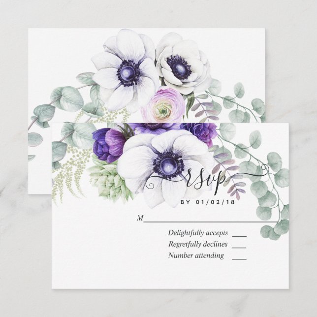 Carte RSVP de mariage floral à la menthe et à l'aq (Devant / Derrière)