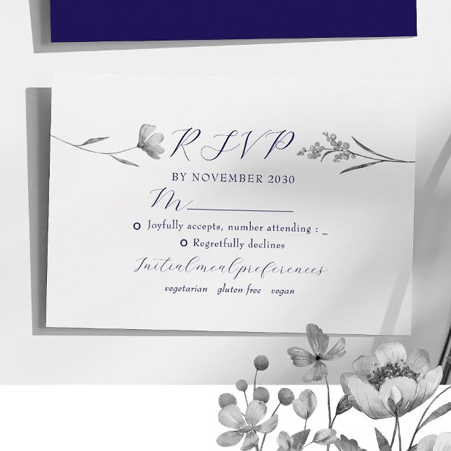Carte RSVP de mariage floral argent (Créateur téléchargé)