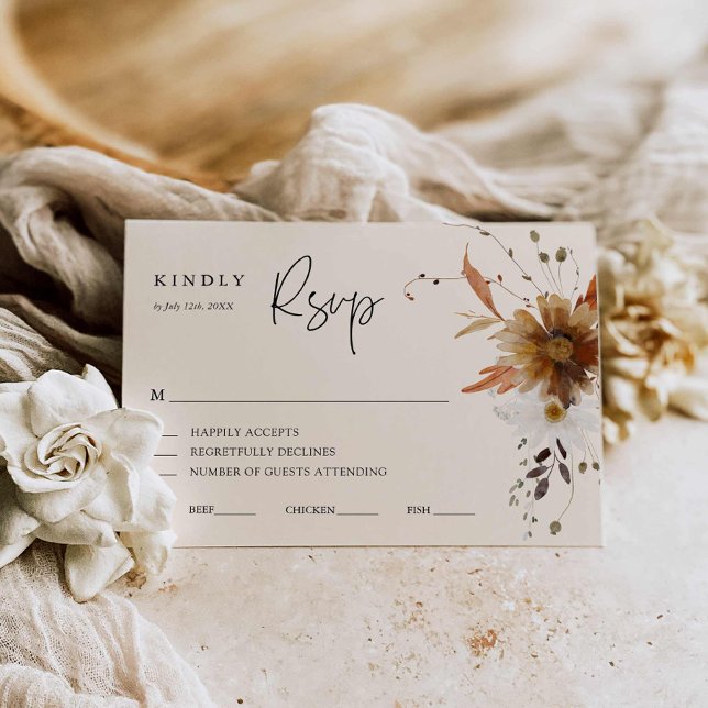 Carte RSVP de mariage floral automne (Rustic boho floral wedding Rsvp card)