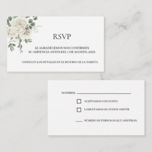 Carte RSVP de Mariage Floral Blanc
