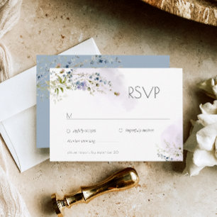 Carte RSVP de mariage floral bleu Dusty moderne