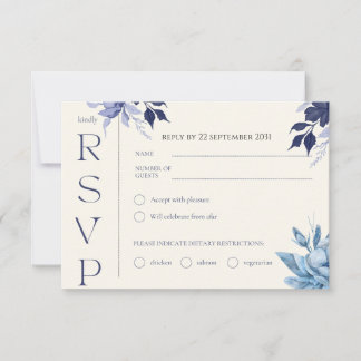 Carte RSVP de mariage floral bleu moderne