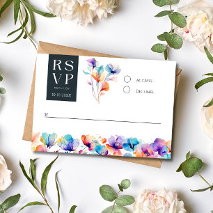 Carte RSVP de mariage floral brillant gras aquarel
