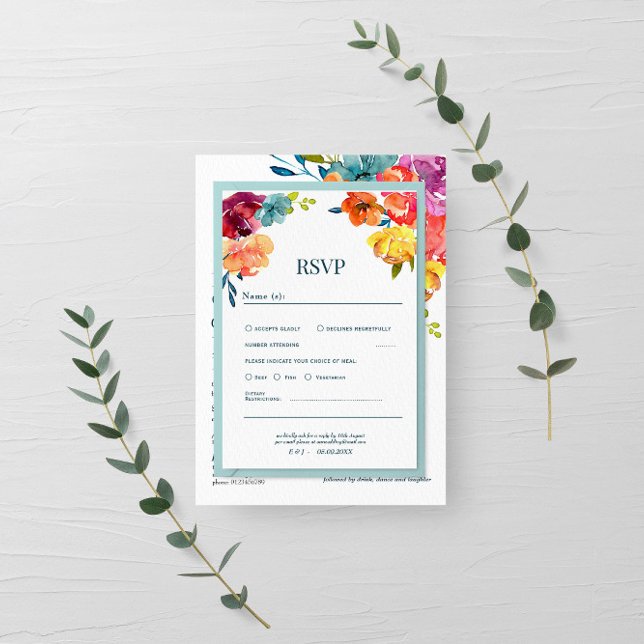 Carte Rsvp de mariage floral coloré été brillant (Créateur téléchargé)