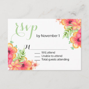Carte RSVP de mariage floral corail et rose