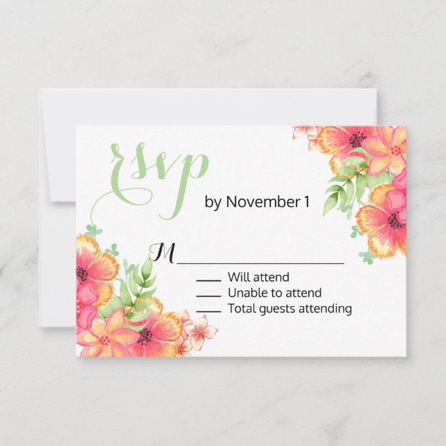 Carte RSVP de mariage floral corail et rose (Devant)