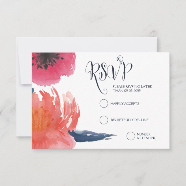 Carte RSVP de mariage floral de la marine (Devant)