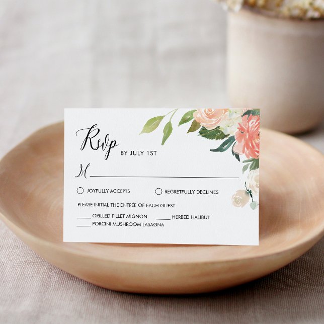 Carte RSVP de mariage floral de la Pêche à l'aquar (Créateur téléchargé)
