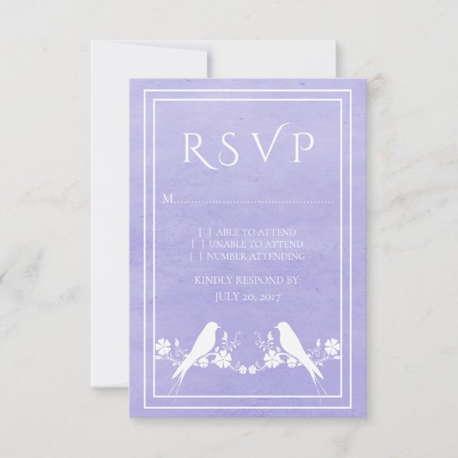 Carte RSVP de mariage floral de lovebird violet (Devant)