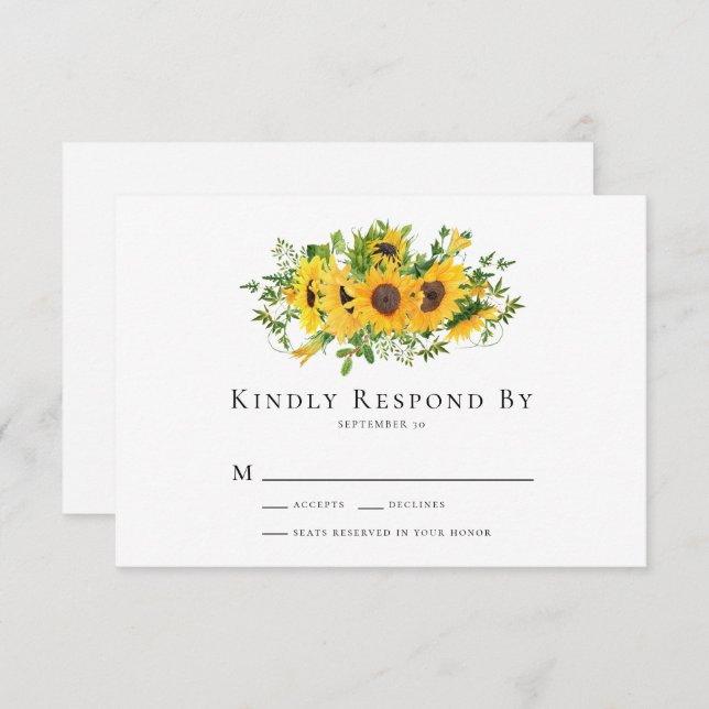 Carte RSVP de mariage floral de tournesol (Devant / Derrière)
