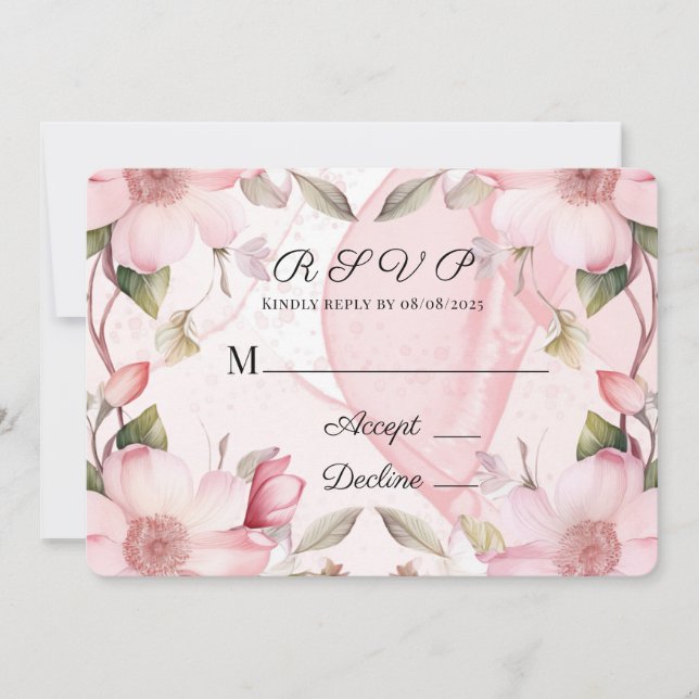 Carte RSVP de mariage floral en encre d'alcool ros (Devant)