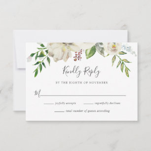 Carte RSVP de mariage floral en fleurs dorées