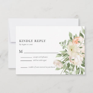 Carte RSVP de mariage floral ivoire