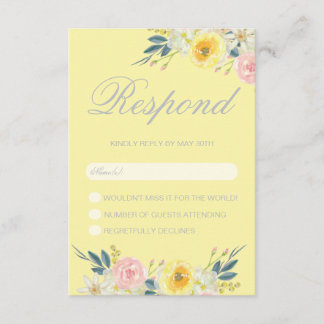 Carte RSVP de mariage floral jaune