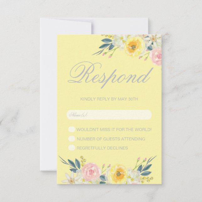 Carte RSVP de mariage floral jaune (Devant)