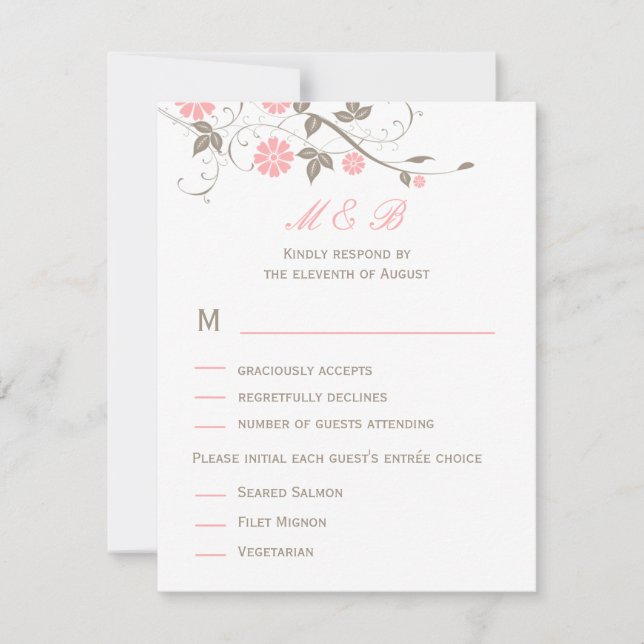 Carte RSVP de mariage floral moderne - Rose doux (Devant)