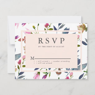 Carte RSVP de mariage floral moderne rose vif