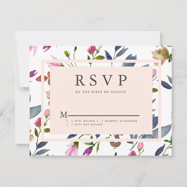 Carte RSVP de mariage floral moderne rose vif (Devant)