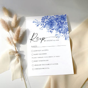Carte RSVP de mariage Floral Porcelaine Bleue