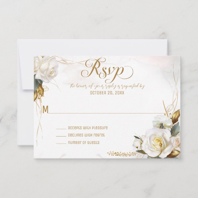 Carte RSVP de mariage floral romantique Rose blanc (Devant)