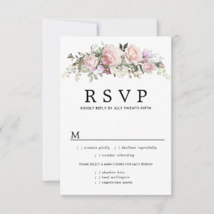 Carte RSVP de mariage floral rose, options de repa