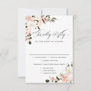 Carte RSVP de mariage floral rose, options de repa