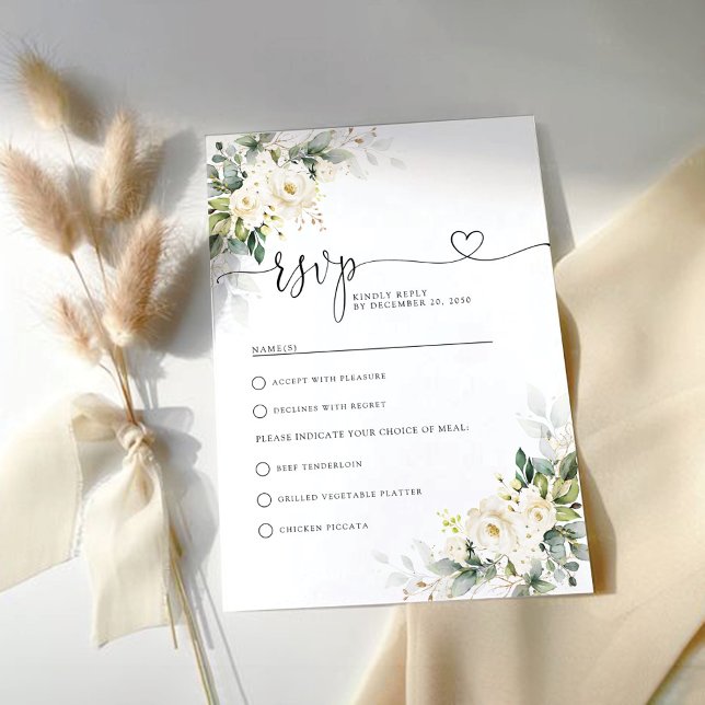 Carte RSVP de mariage floral Roses blanches (Créateur téléchargé)