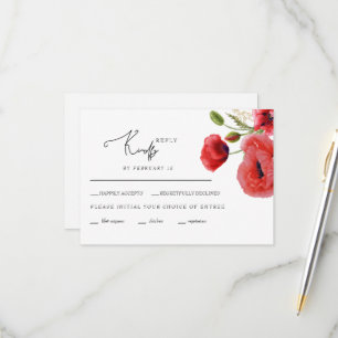 Carte RSVP de mariage floral rouge
