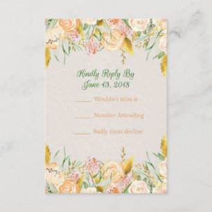 Carte RSVP de mariage Floral Vert Pêche d'or