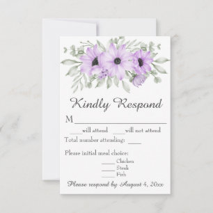 Carte RSVP de mariage florale de lavande violette