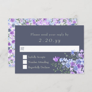 Carte RSVP de mariage florale violet et grise