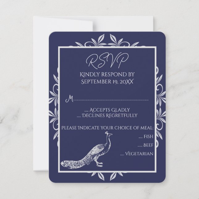 Carte RSVP de mariage florissante de la Marine Pea (Devant)