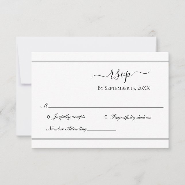 Carte RSVP de mariage Formelle en argent blanc (Devant)