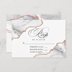 Carte RSVP de mariage Gold Blanc et Rose