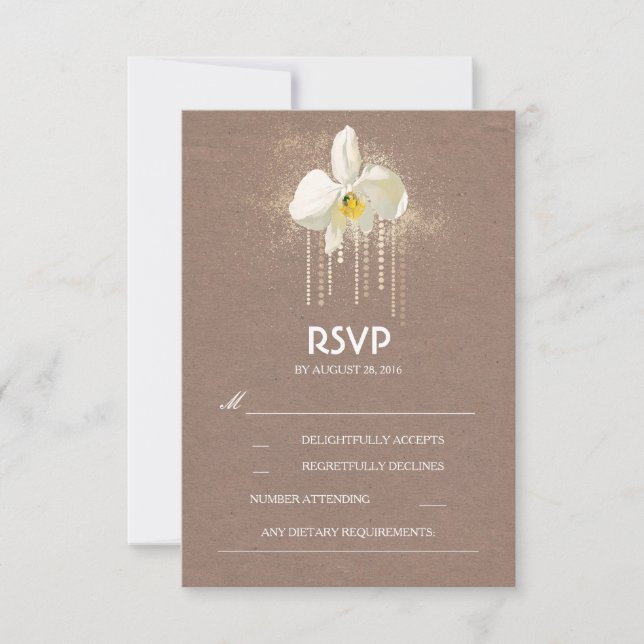 Carte RSVP de mariage Gold Orchidées Blanches (Devant)