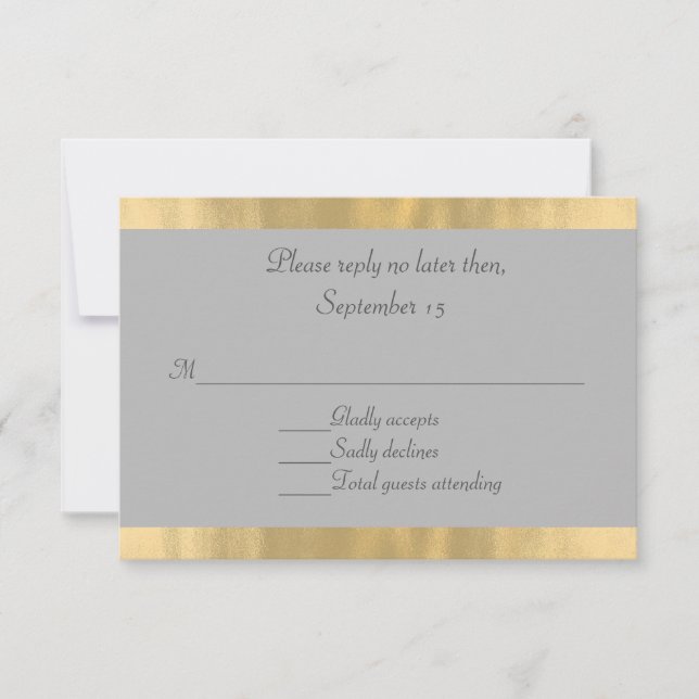 Carte RSVP de mariage gris et or élégant (Devant)