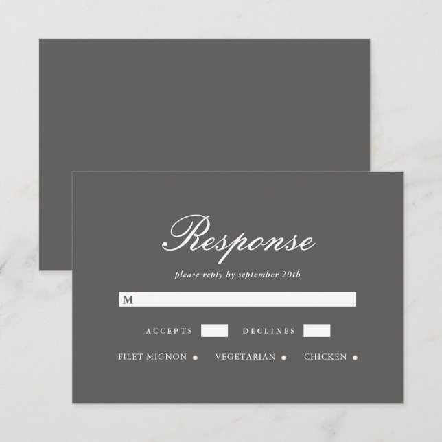 Carte RSVP de mariage gris simple et élégant (Devant / Derrière)
