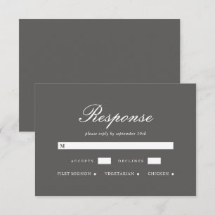 Carte RSVP de mariage gris simple et élégant