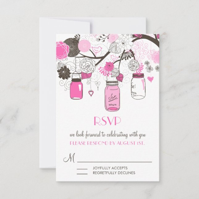 Carte RSVP de mariage Hot Pink Mason Jars (Devant)