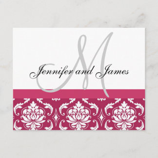Carte RSVP de mariage Hot rose Damask Monogramme &