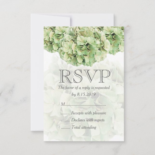 Carte RSVP de mariage Hydrangea verte (Devant)