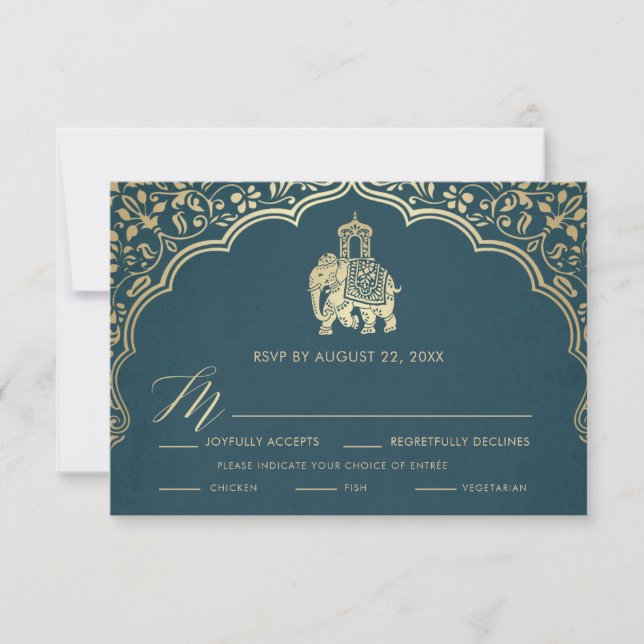 Carte RSVP de mariage indien, invitation blanche e (Devant)