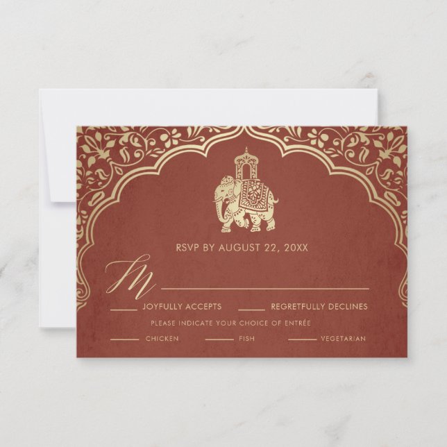 Carte RSVP de mariage indien, invitation blanche e (Devant)