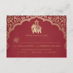 Carte RSVP de mariage indienne, blanc et or