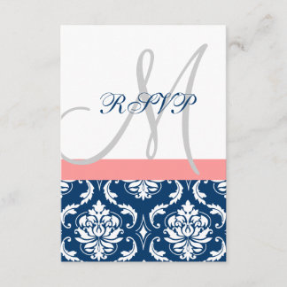 Carte RSVP de mariage initial pour corail bleu mar