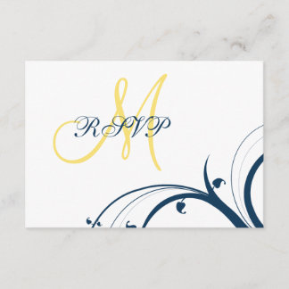 Carte RSVP de mariage initiale Jaune, Bleu Frotles