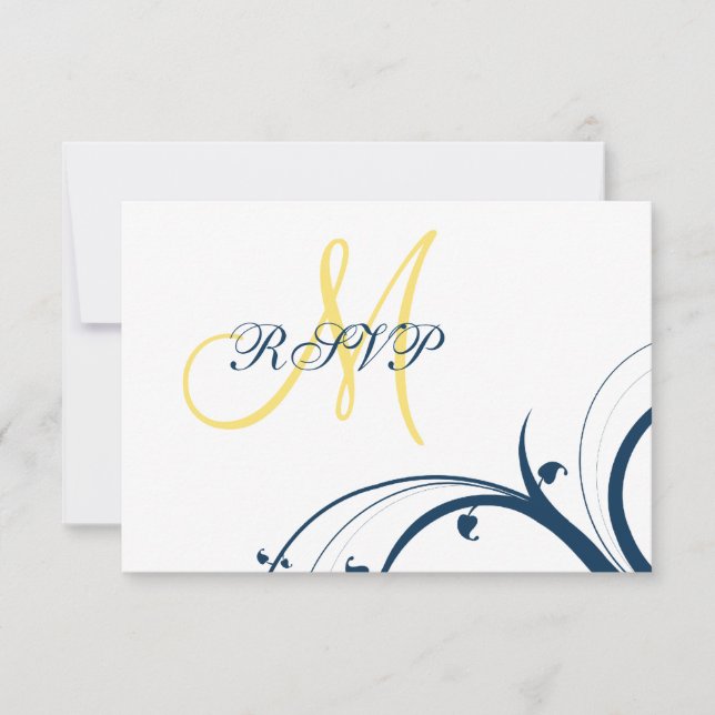 Carte RSVP de mariage initiale Jaune, Bleu Frotles (Devant)